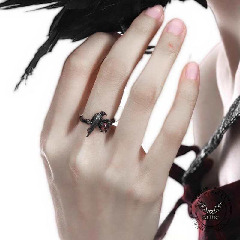 Vintage Dark Crow Copper CZ Open Ring