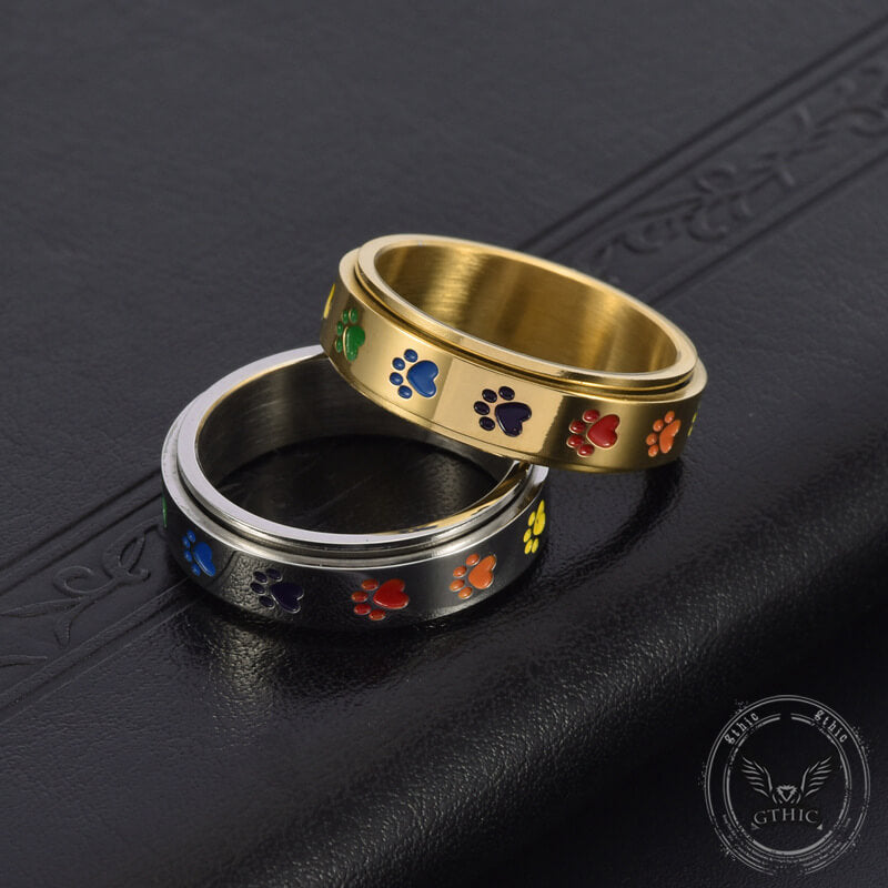 Vintage Dog Paw Print Stainless Steel Spinner Ring