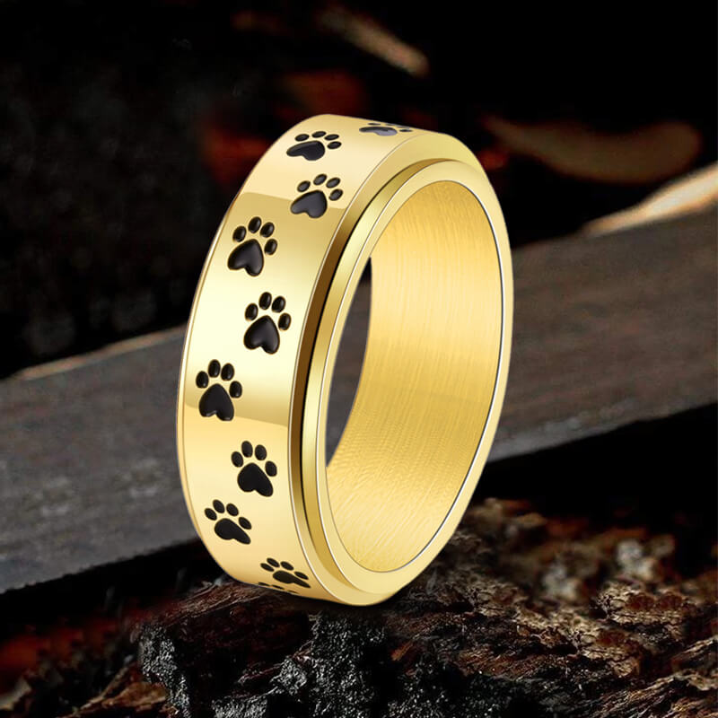 Vintage Dog Paw Print Stainless Steel Spinner Ring