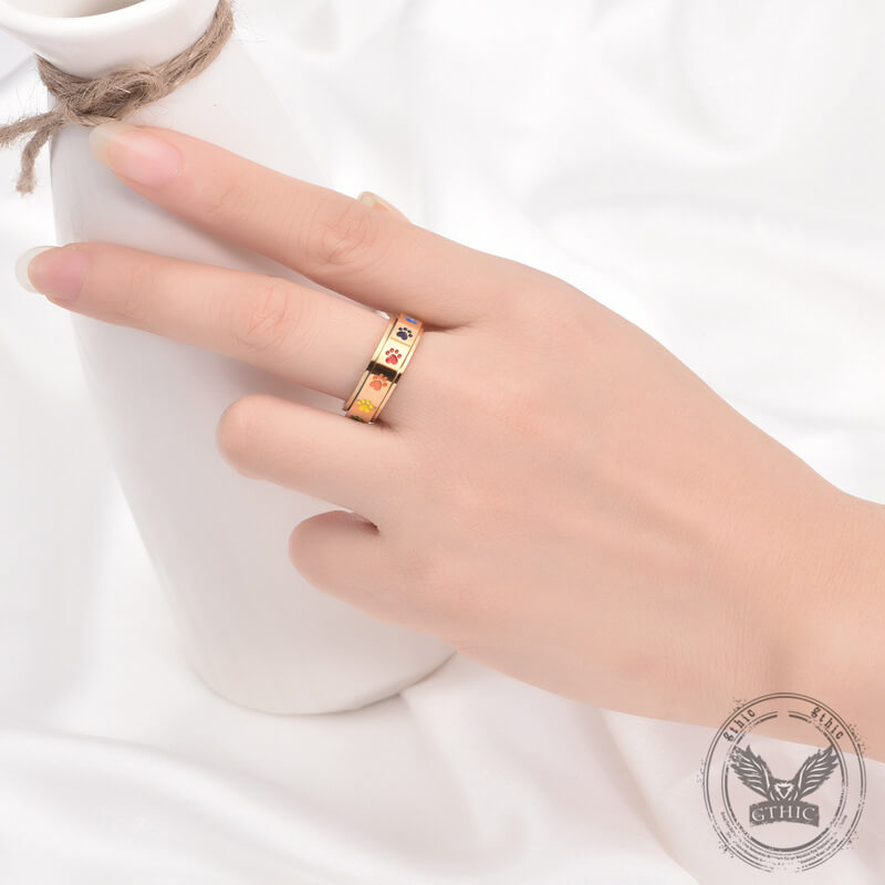 Vintage Dog Paw Print Stainless Steel Spinner Ring