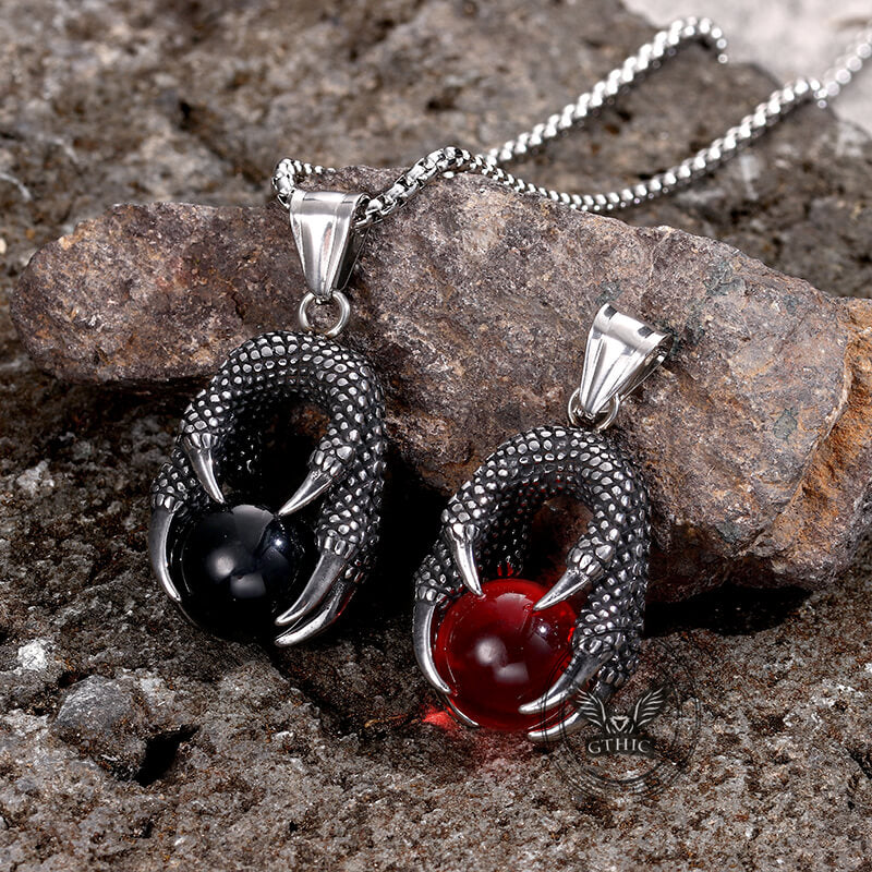 Vintage Dragon Claw Agate Stainless Steel Pendant