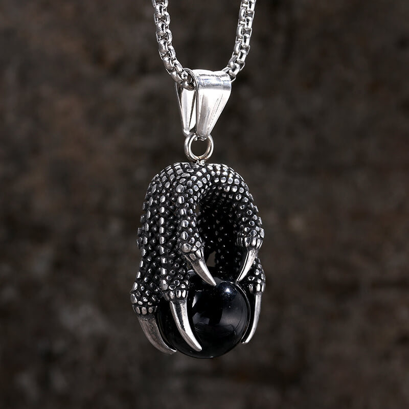 Vintage Dragon Claw Agate Stainless Steel Pendant