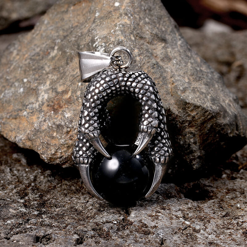 Vintage Dragon Claw Agate Stainless Steel Pendant