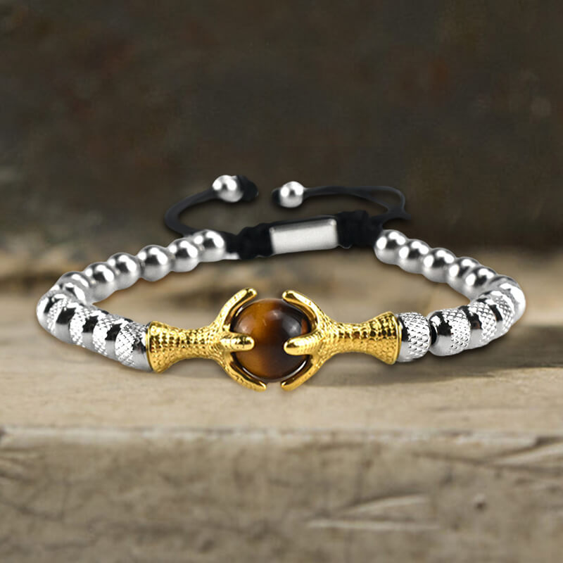 Vintage Eagle Claw Beaded Stainless Steel Bracelet