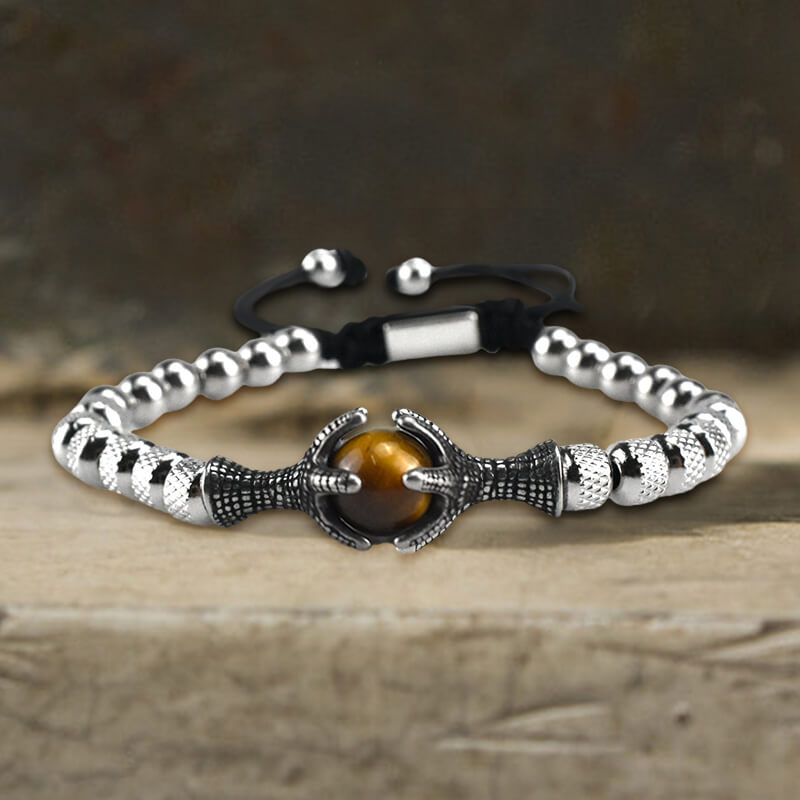 Vintage Eagle Claw Beaded Stainless Steel Bracelet