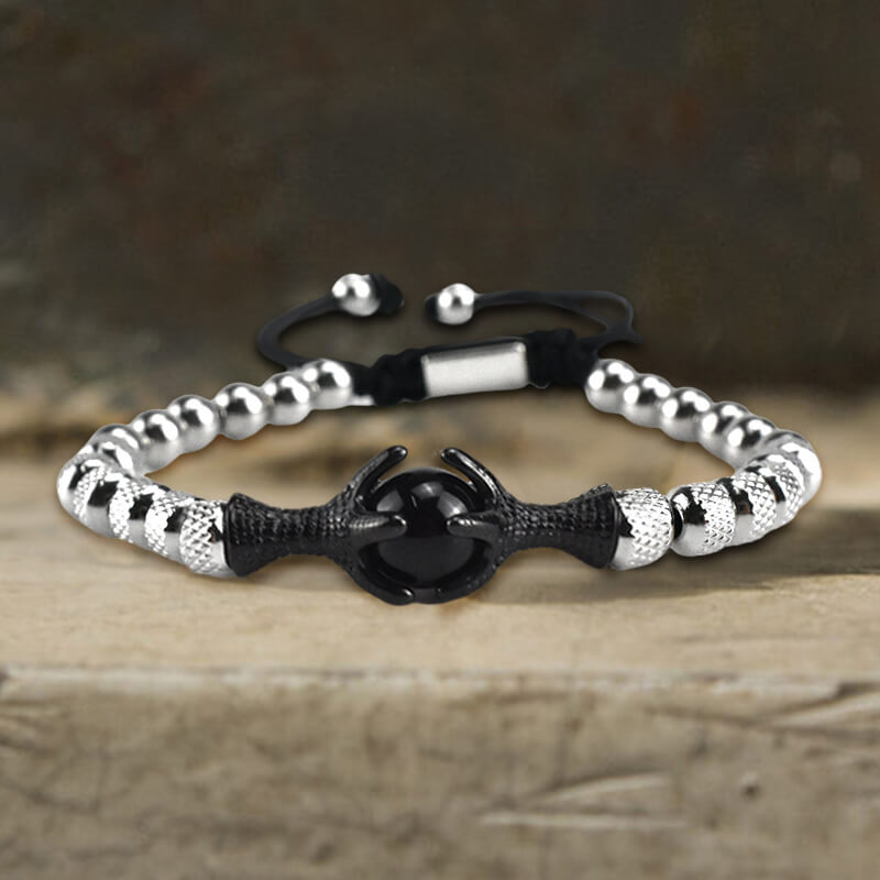 Vintage Eagle Claw Beaded Stainless Steel Bracelet