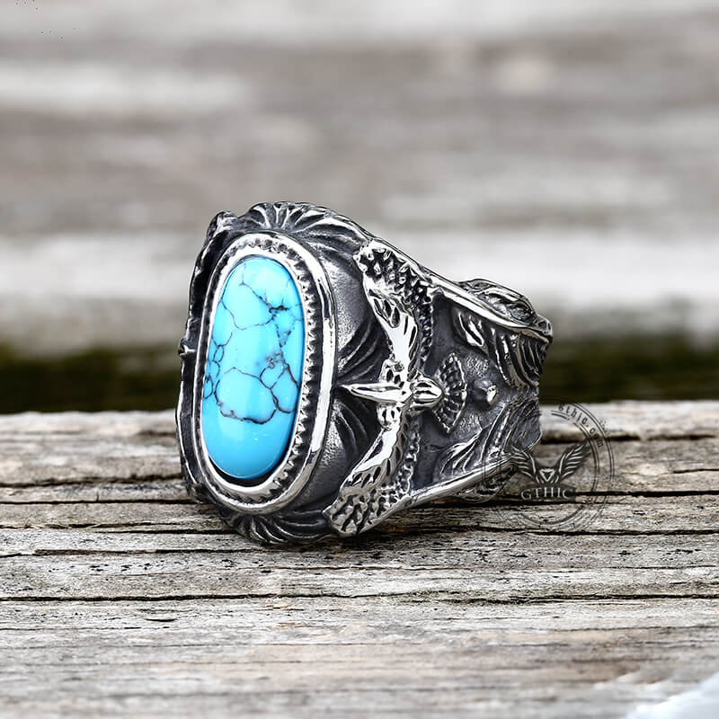 Vintage Eagle Turquoise Stainless Steel Ring