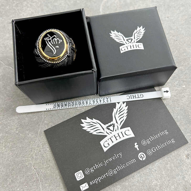 Vintage Epoxy Embossed Stainless Steel Ring