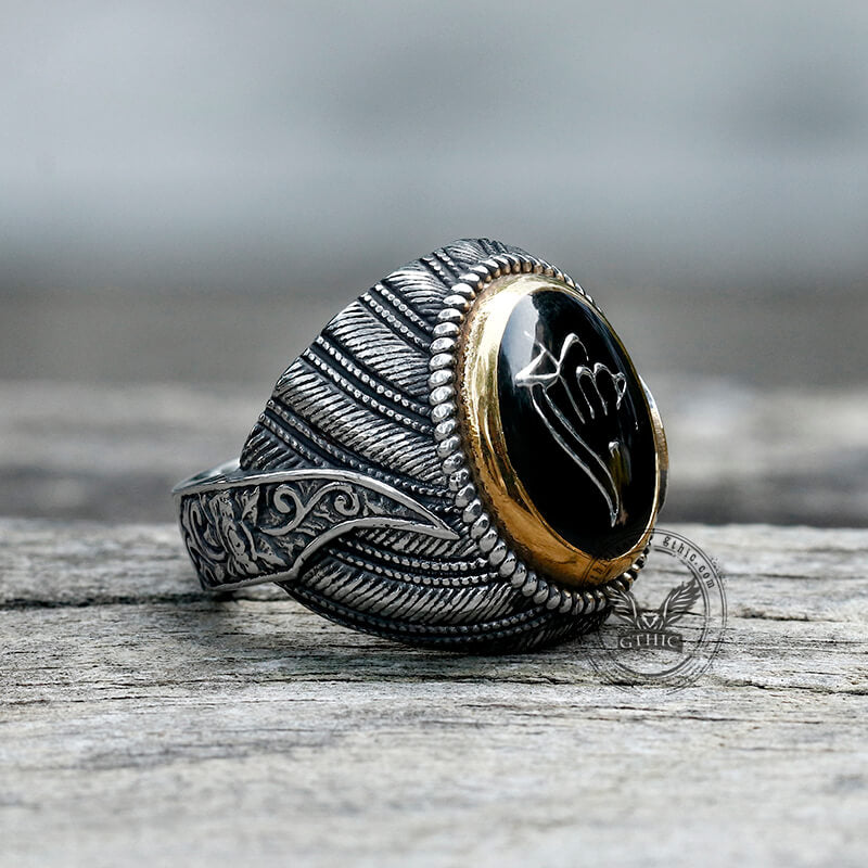 Vintage Epoxy Embossed Stainless Steel Ring