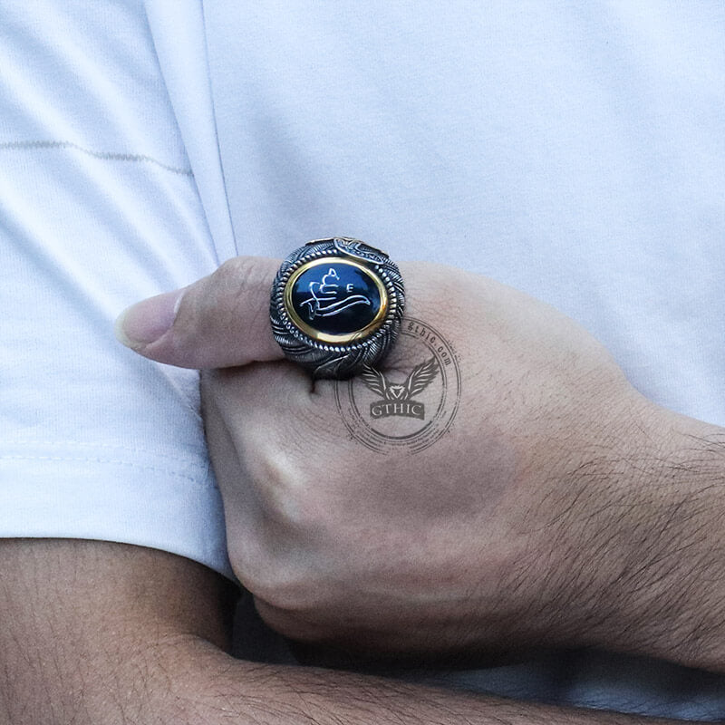 Vintage Epoxy Embossed Stainless Steel Ring