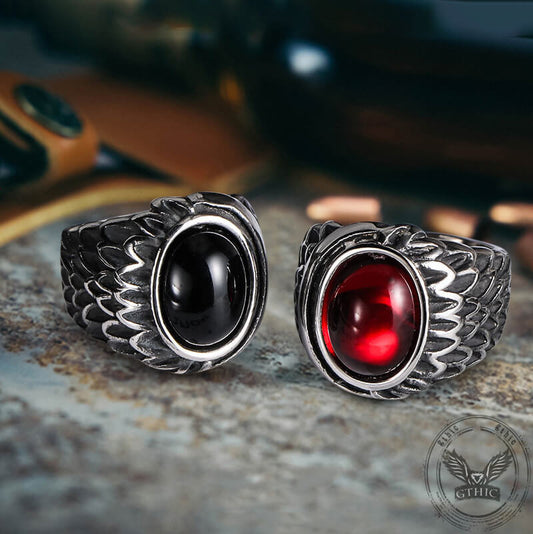 Vintage Feather Wing Agate Stainless Steel Ring