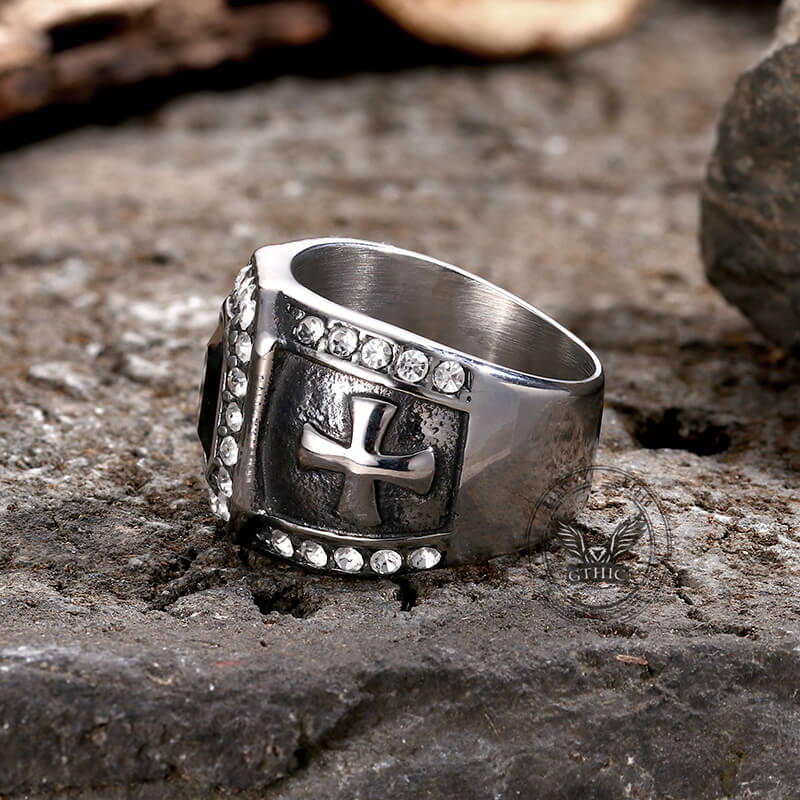 Vintage Gemstone Cross Stainless Steel Ring