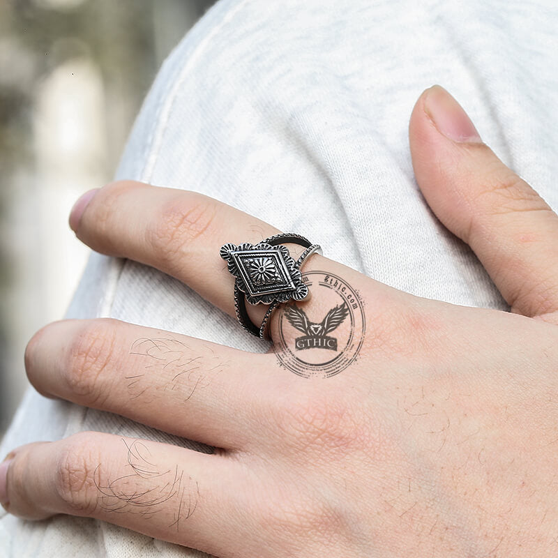 Vintage Geometric Bohemian Pattern Stainless Steel Ring