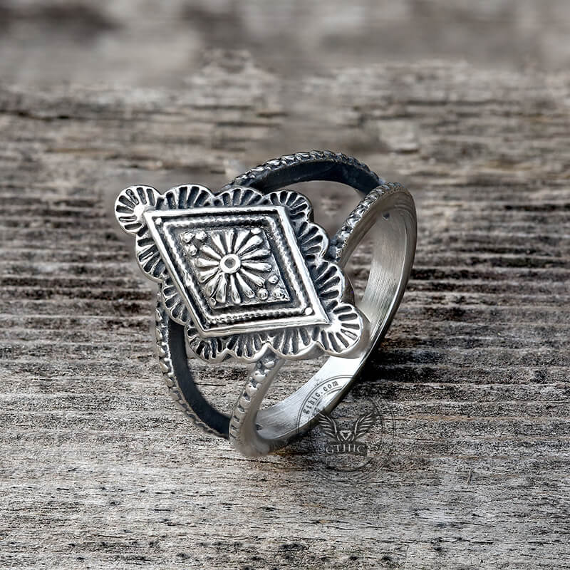 Vintage Geometric Bohemian Pattern Stainless Steel Ring