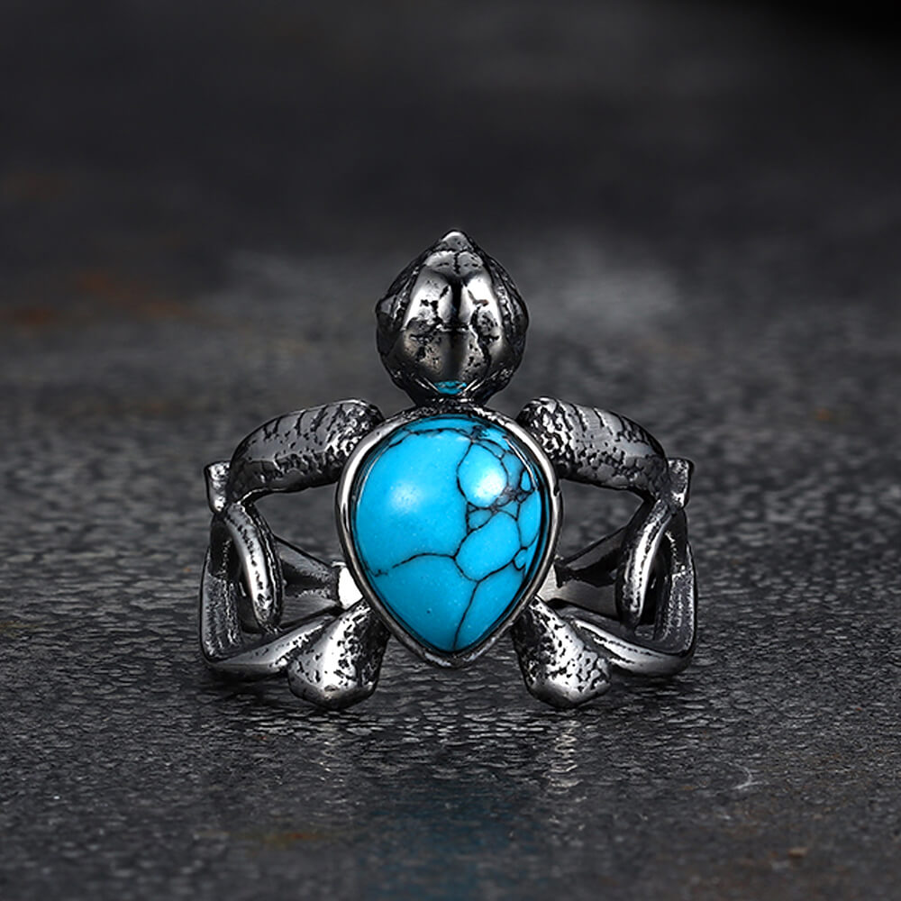 Vintage Indian Turtle Turquoise Stainless Steel Ring