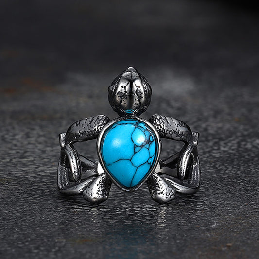 Vintage Indian Turtle Turquoise Stainless Steel Ring