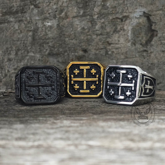 Vintage Jerusalem Cross Stainless Steel Christian Ring