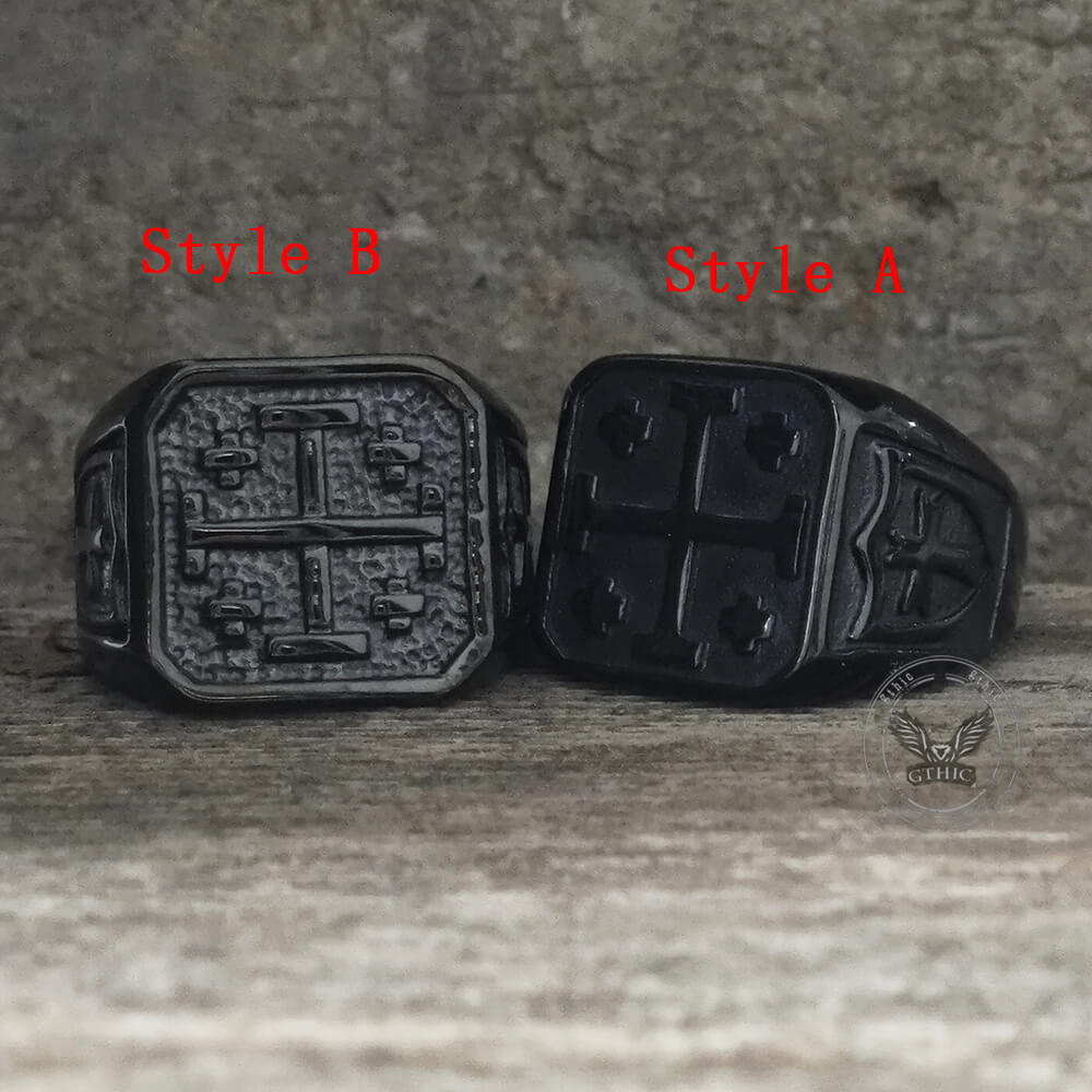 Vintage Jerusalem Cross Stainless Steel Christian Ring