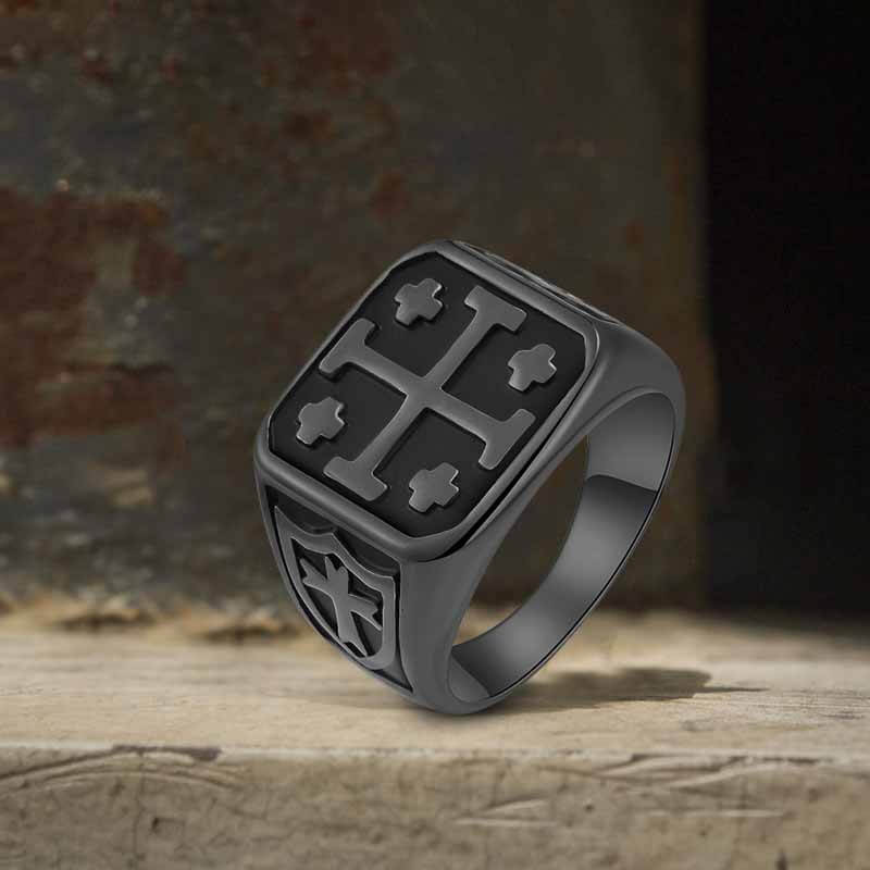 Vintage Jerusalem Cross Stainless Steel Christian Ring