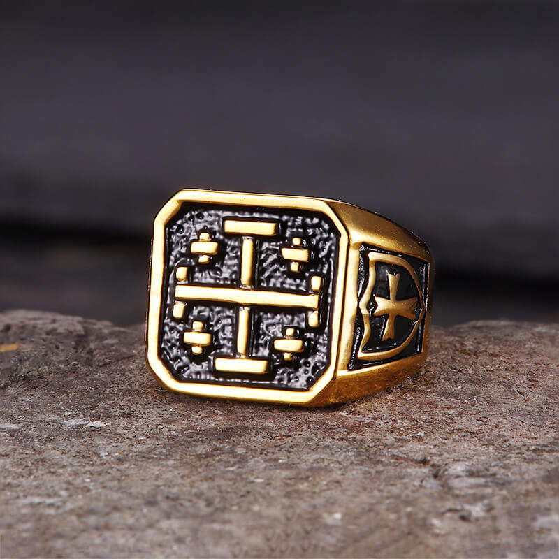 Vintage Jerusalem Cross Stainless Steel Christian Ring