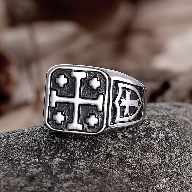 Vintage Jerusalem Cross Stainless Steel Christian Ring