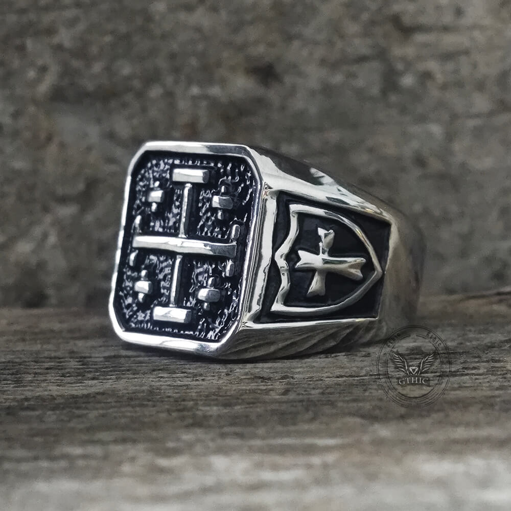 Vintage Jerusalem Cross Stainless Steel Christian Ring