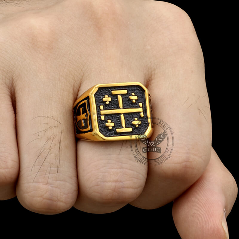 Vintage Jerusalem Cross Stainless Steel Christian Ring