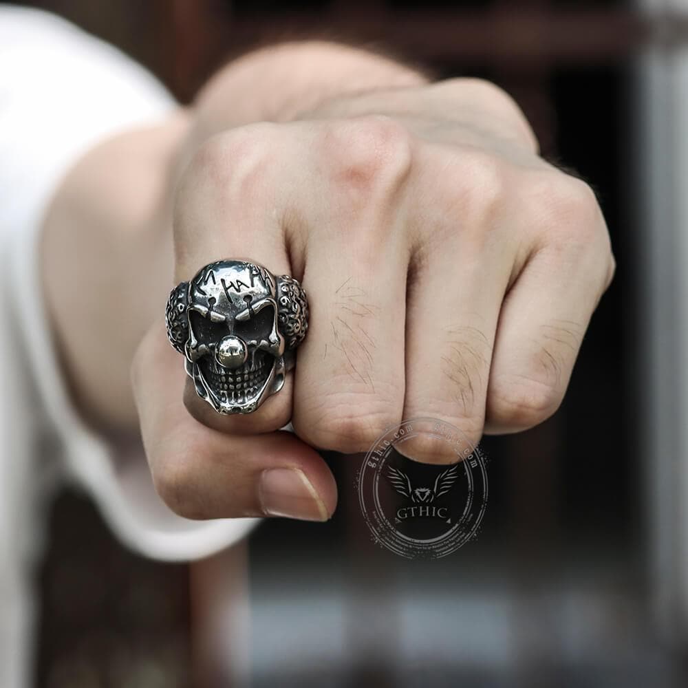 Vintage Joker Clown Stainless Steel Skull Ring
