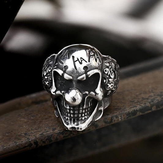 Vintage Joker Clown Stainless Steel Skull Ring