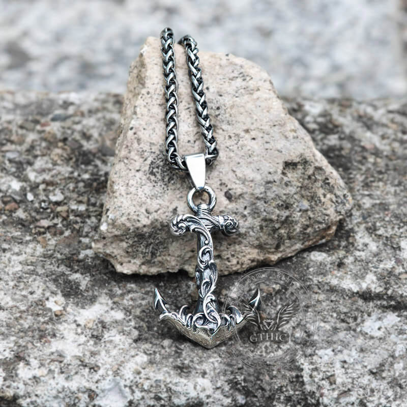 Wave Anchor Stainless Steel Marine Pendant