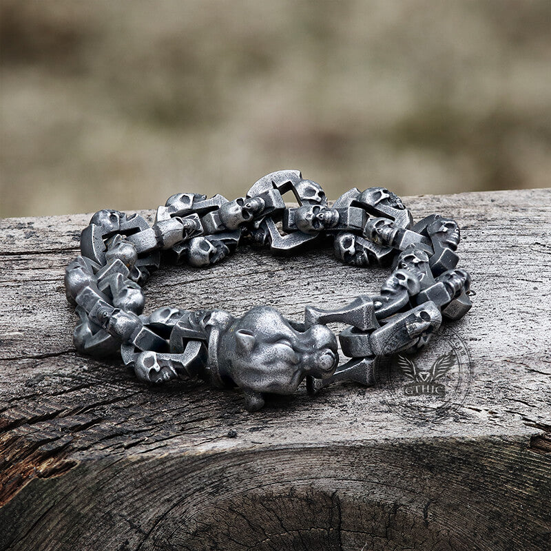 Vintage Leopard Head Stainless Steel Skull Bracelet
