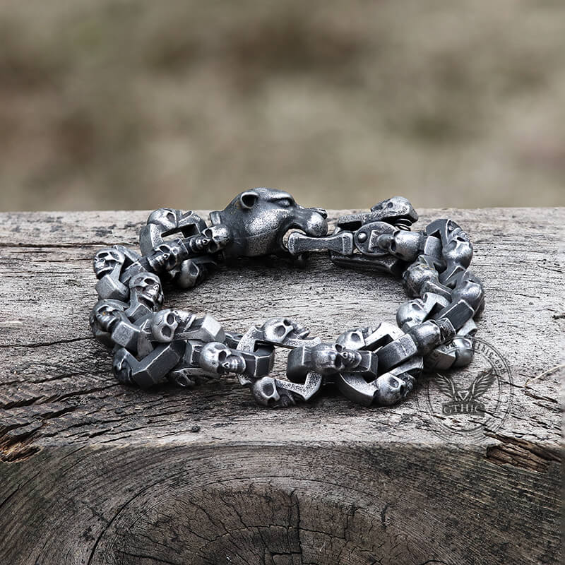 Vintage Leopard Head Stainless Steel Skull Bracelet