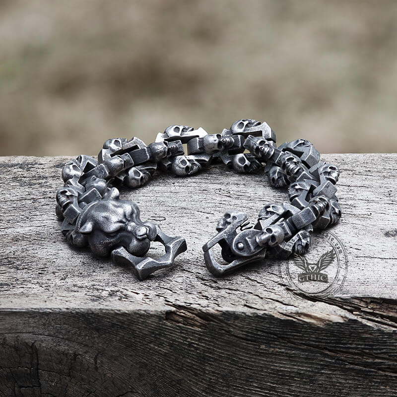 Vintage Leopard Head Stainless Steel Skull Bracelet