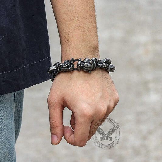 Vintage Leopard Head Stainless Steel Skull Bracelet