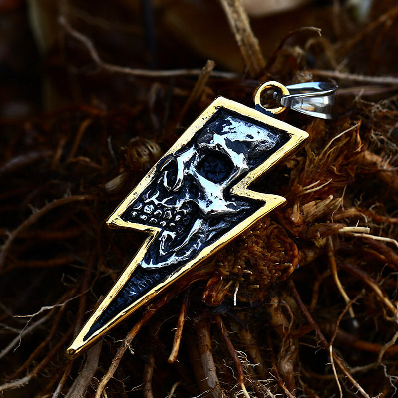 Vintage Lightning Bolt Skull Stainless Steel Pendant