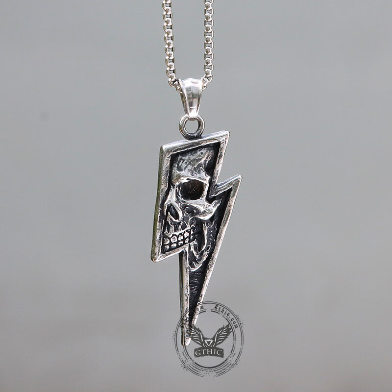 Vintage Lightning Bolt Skull Stainless Steel Pendant