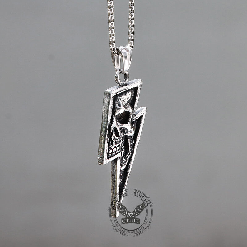 Vintage Lightning Bolt Skull Stainless Steel Pendant