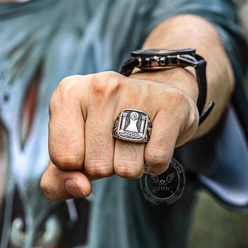 Vintage Masonic Stainless Steel Men's Ring