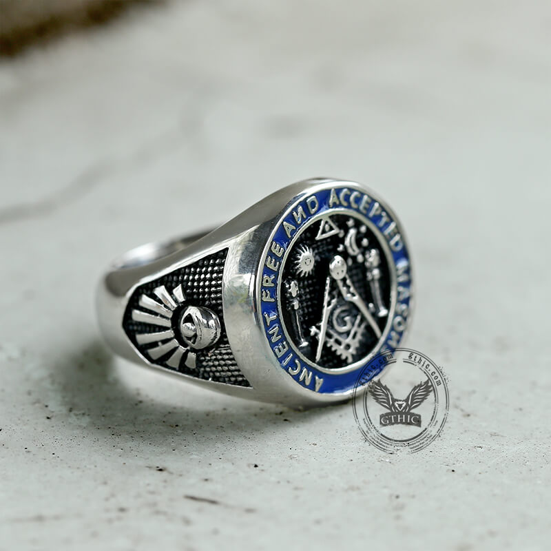 Vintage Masonic Symbol Stainless Steel Ring