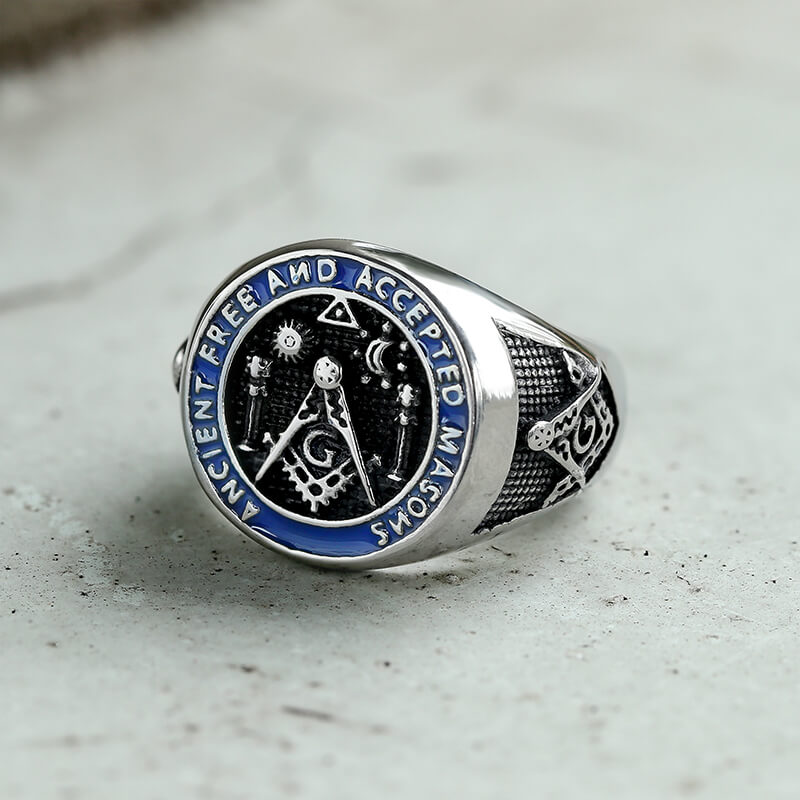 Vintage Masonic Symbol Stainless Steel Ring