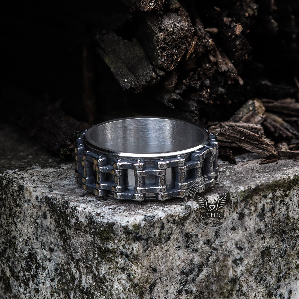 Vintage Motorcycle Chain Stainless Steel Spinner Ring