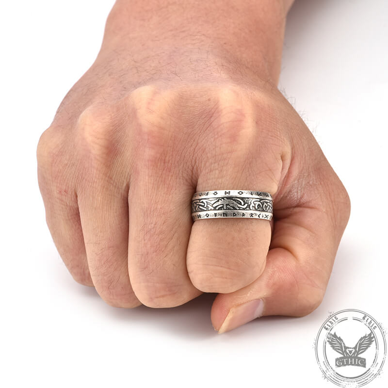 Vintage Nordic Runes Stainless Steel Viking Ring