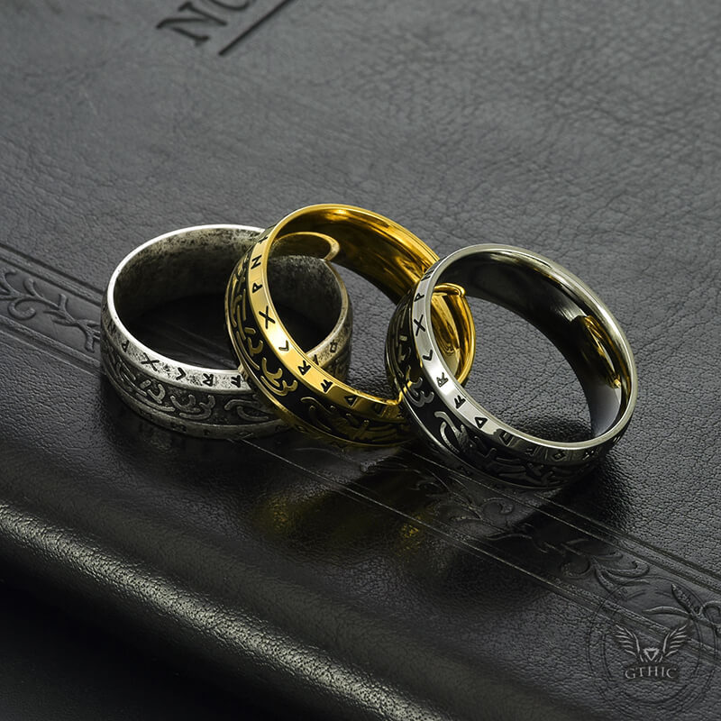 Vintage Nordic Runes Stainless Steel Viking Ring