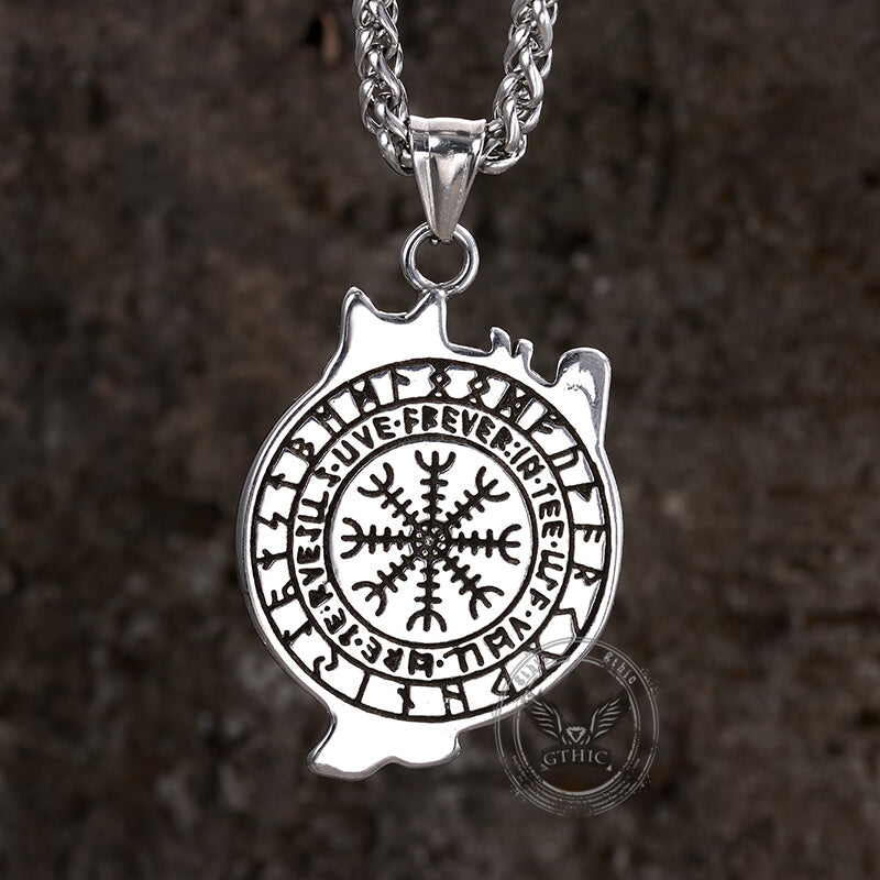 Vintage Nordic Viking Wolf Head Stainless Steel Pendant Necklace