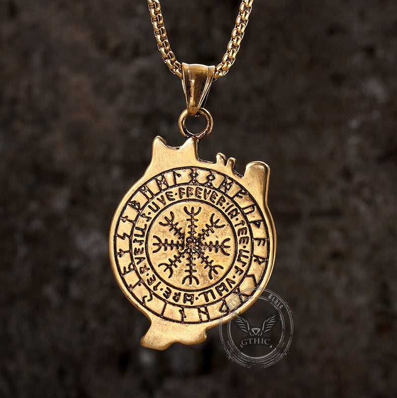 Vintage Nordic Viking Wolf Head Stainless Steel Pendant Necklace