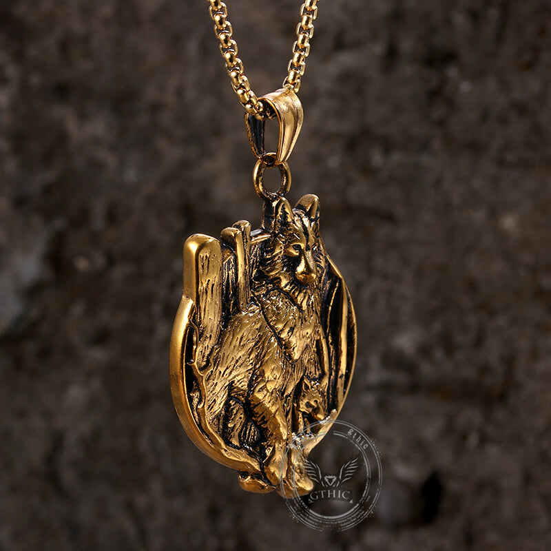 Vintage Nordic Viking Wolf Head Stainless Steel Pendant Necklace