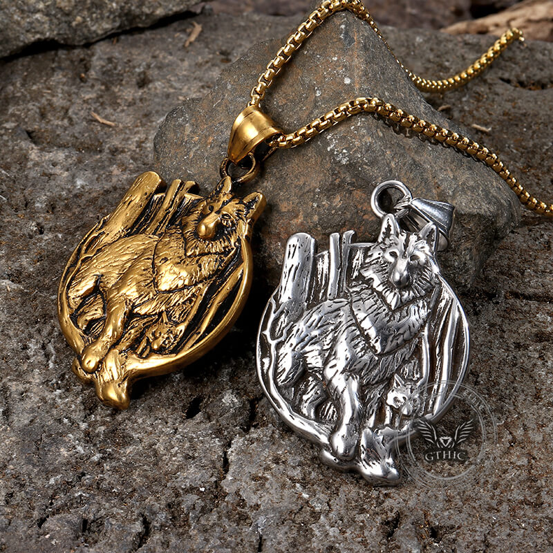 Vintage Nordic Viking Wolf Head Stainless Steel Pendant Necklace