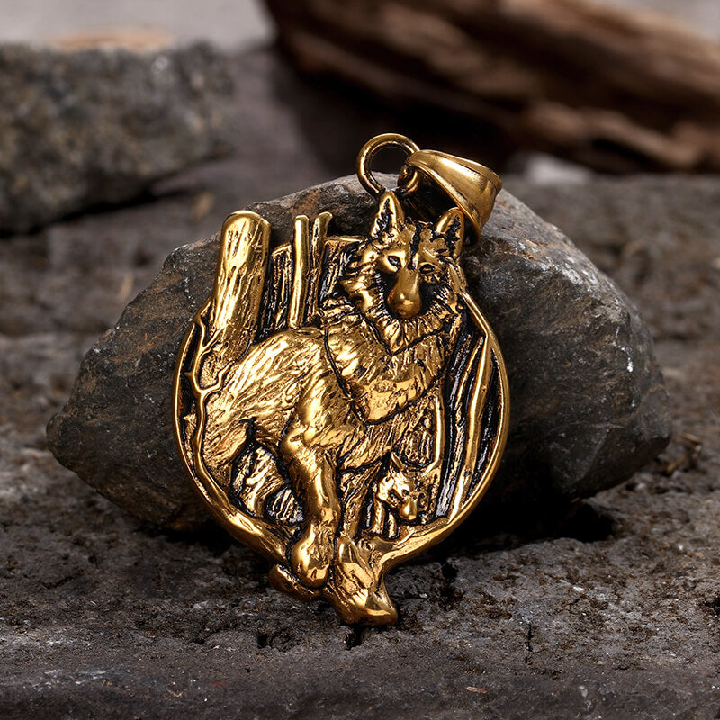Vintage Nordic Viking Wolf Head Stainless Steel Pendant Necklace
