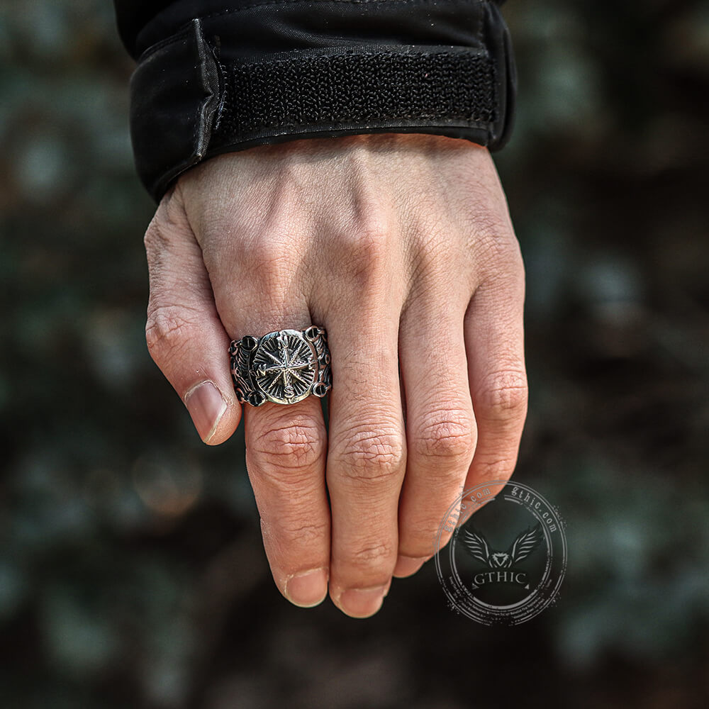 Vintage Northern Pirate Compass Stainless Steel Marine Ring