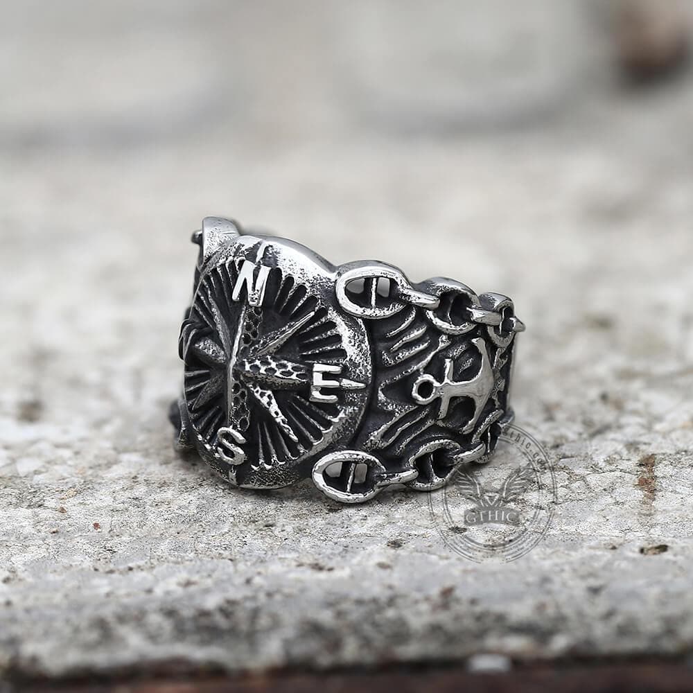 Vintage Northern Pirate Compass Stainless Steel Marine Ring